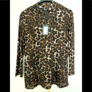 DKNY pull over cowl neck.   XL. animal print, 3/4 sleeve.  NWT